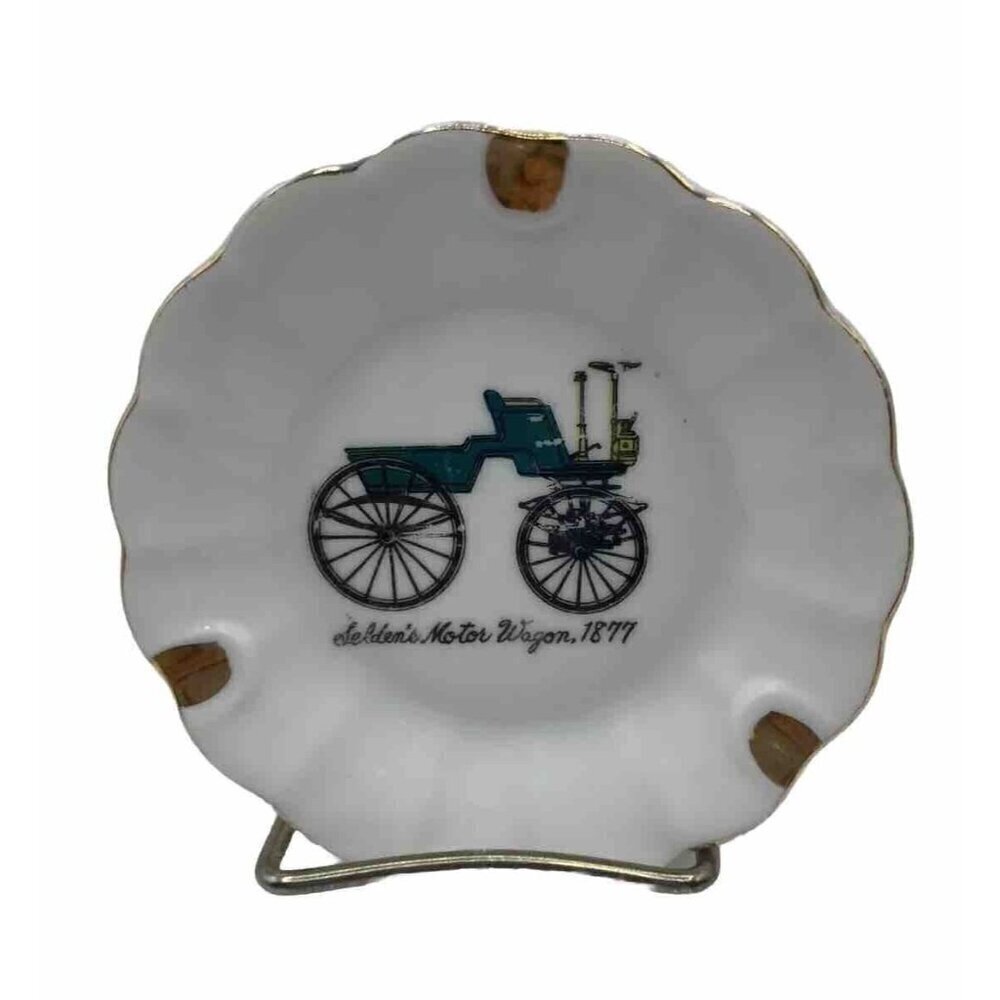Seldens Motor Wagon 1877 Vtg Individual Ash Tray Goldtone Detail Dish Japan